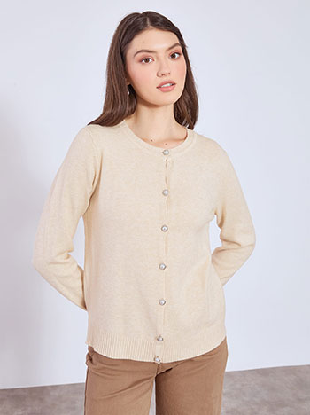 Cardigan with pearled buttons in beige