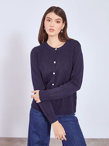 Ζακέτα με κουμπιά πέρλες σε σκούρο μπλε