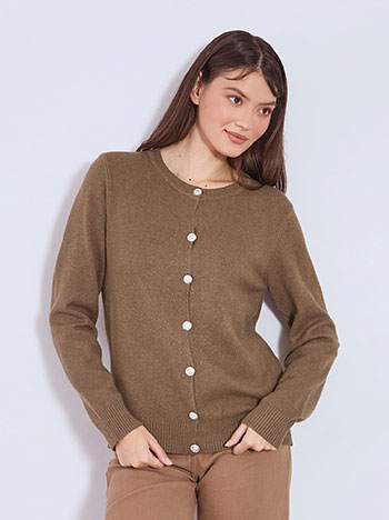 Ζακέτα με ανάγλυφα strass κουμπιά σε καφέ