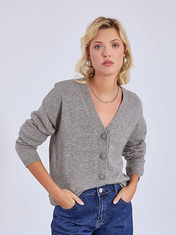 Cardigan knitted with V neckline in grey