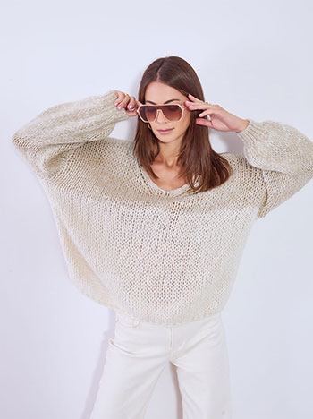 Πουλόβερ oversized με χοντρή πλέξη σε μπεζ