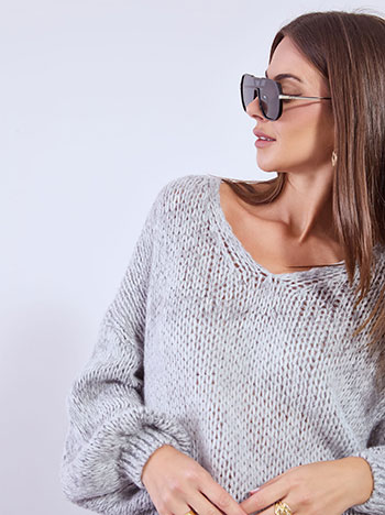 Πουλόβερ oversized με χοντρή πλέξη σε γκρι