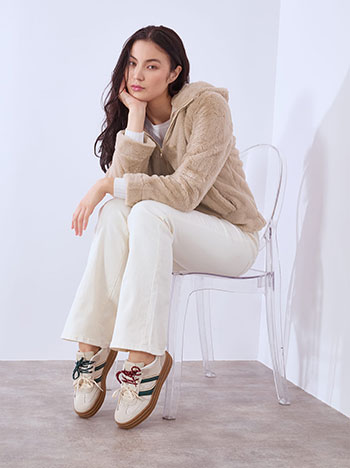 Cardigan with fur in dark beige