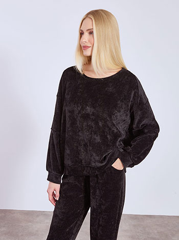 Μπλούζα κοτλέ μονόχρωμη σε μαύρο