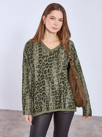 Sweater leopard metallic in khaki