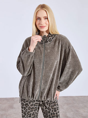 Cardigan corduroy with leopard collar in grey