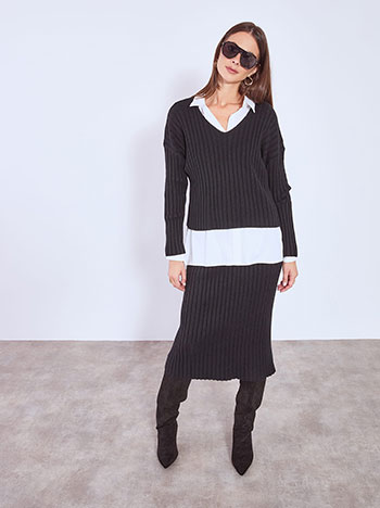 Set top and skirt ribbed in black