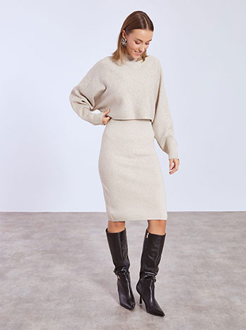 Dress and sweater knitted set in beige