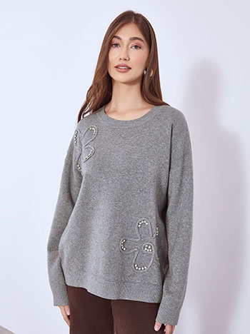 Sweater with strass stones in grey