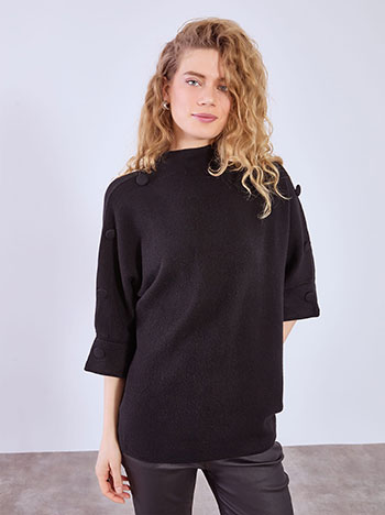 Sweater with decorative buttons in black