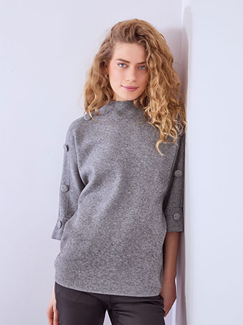 Πουλόβερ με διακοσμητικά κουμπιά σε γκρι