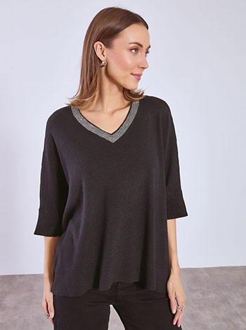 Sweater with strass neckline in black