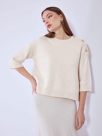 Sweater with bow buttons in light beige