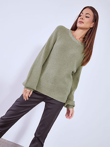 Sweater with strass details in khaki