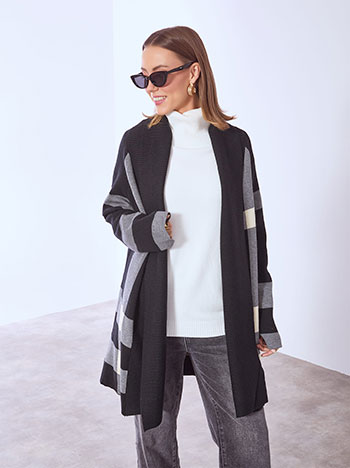 Ζακέτα μακριά με καρό σχέδιο σε μαύρο