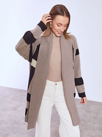 Cardigan long plaid in light brown