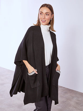 Cardigan cape with strass on pockets in black