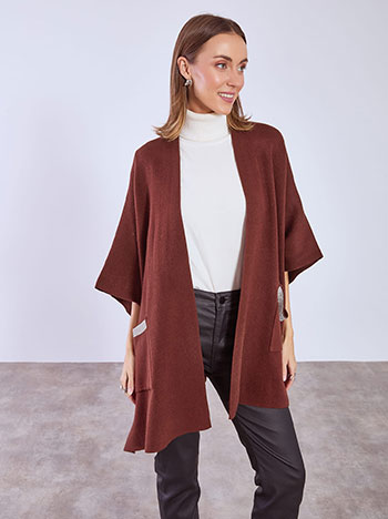 Ζακέτα κάπα με strass στις τσέπες σε μπορντό