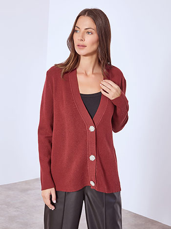 Ζακέτα μονόχρωμη με strass σε μπορντό