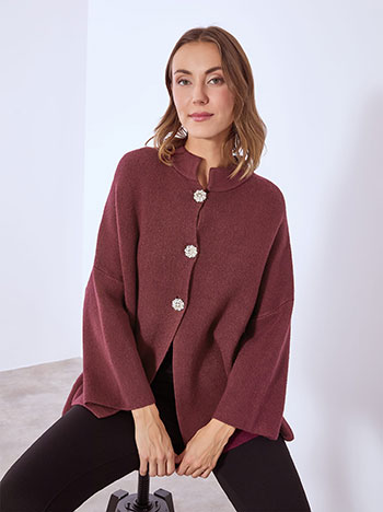 Ζακέτα με strass κουμπιά λουλούδια σε μπορντό