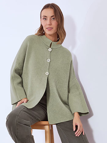 Cardigan with strass buttons in khaki