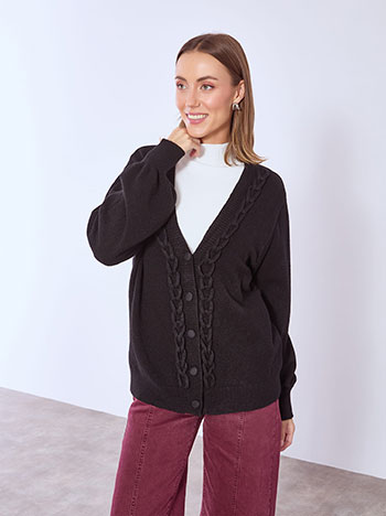 Cardigan with textured detail in black