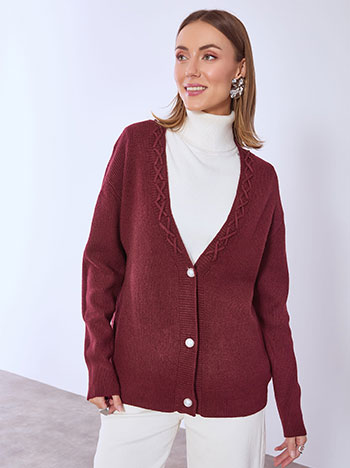 Ζακέτα με πέρλες κουμπιά σε μπορντό