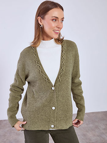 Ζακέτα με πέρλες κουμπιά σε χακί