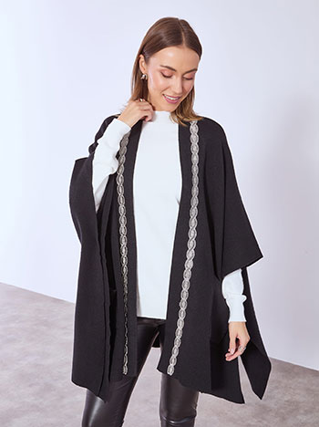 Cardigan cape with strass in black