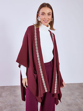 Cardigan cape with strass in wine red