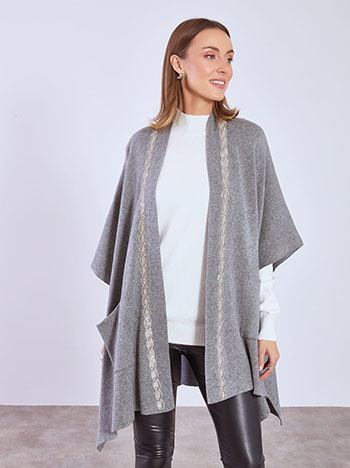 Cardigan cape with strass in grey