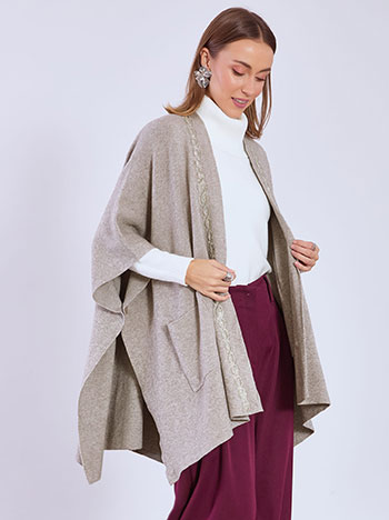 Cardigan cape with strass in light brown