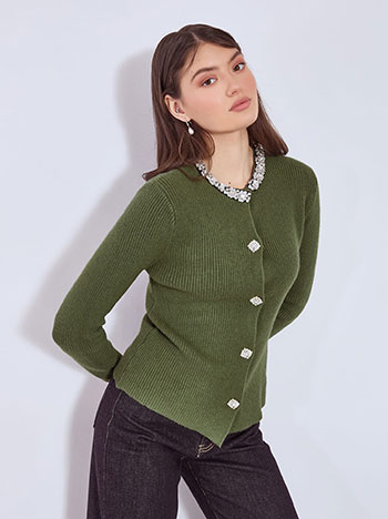 Cardigan with strass stones in dark green
