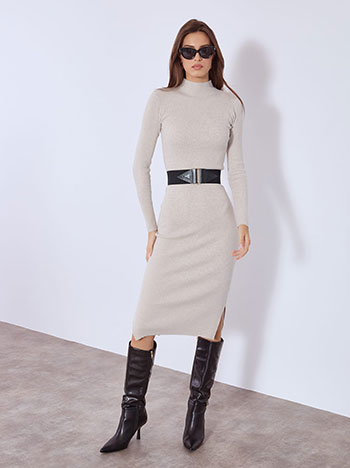 Dress midi rib in beige