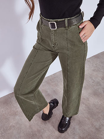 Jeans wide leg with decorative seams in dark khaki