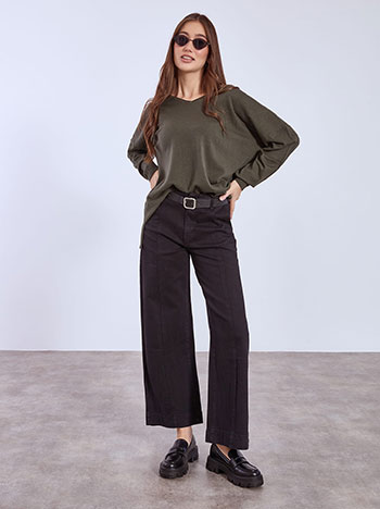 Jeans wide leg with decorative seams in black