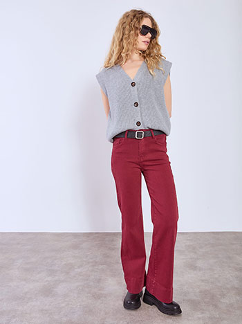 Jeans straight leg with belt in wine red