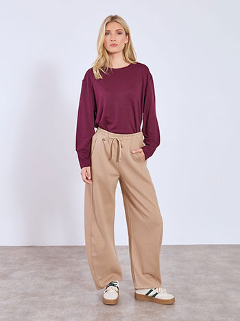 Παντελόνι φόρμα barrel μονόχρωμο σε μπεζ σκούρο