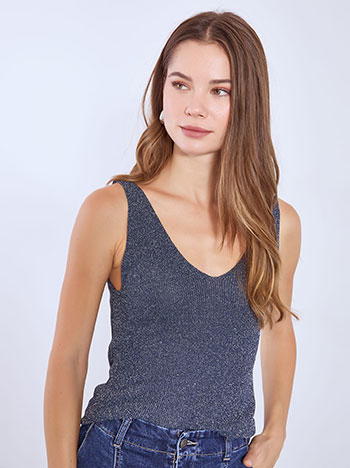 Μπλούζα αμάνικη μεταλλιζέ σε σκούρο μπλε