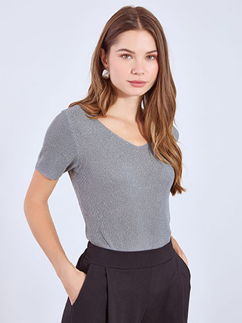 Μπλούζα κοντομάνικη μεταλλιζέ σε γκρι