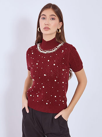 Πουλόβερ με πέρλες σε μπορντό