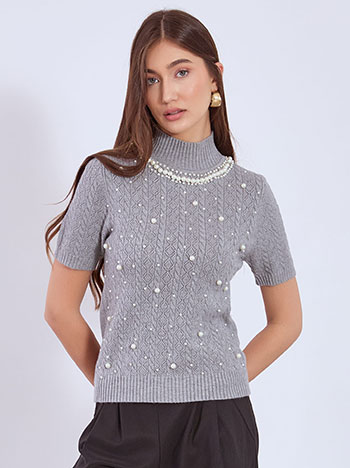 Πουλόβερ με πέρλες σε γκρι