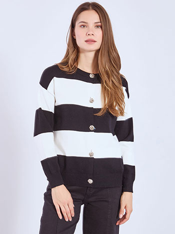 Cardigan knitted with stripes in black