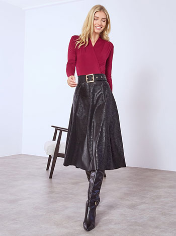 Skirt midi leather effect in black