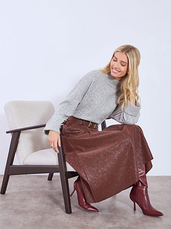 Skirt midi leather effect in wine red