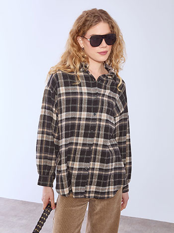 Shirt cotton plaid in black