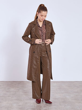 Παλτό δερματίνης σε καφέ σκούρο