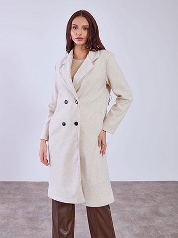Παλτό μακρύ με απαλή υφή σε μπεζ ανοιχτό