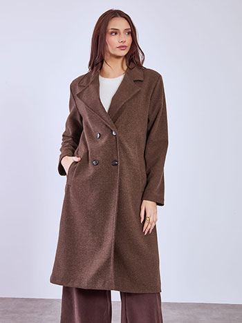 Coat long with soft touch in brown