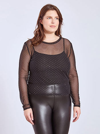 Μπλούζα ημιδιάφανη με strass σε μαύρο